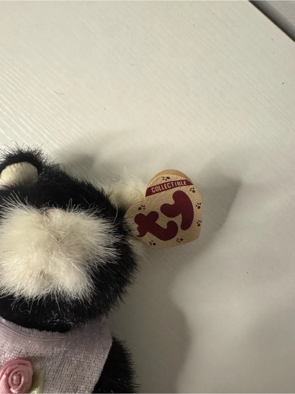 Ty Black & White Cat Beanie Baby in Lilac Outfit